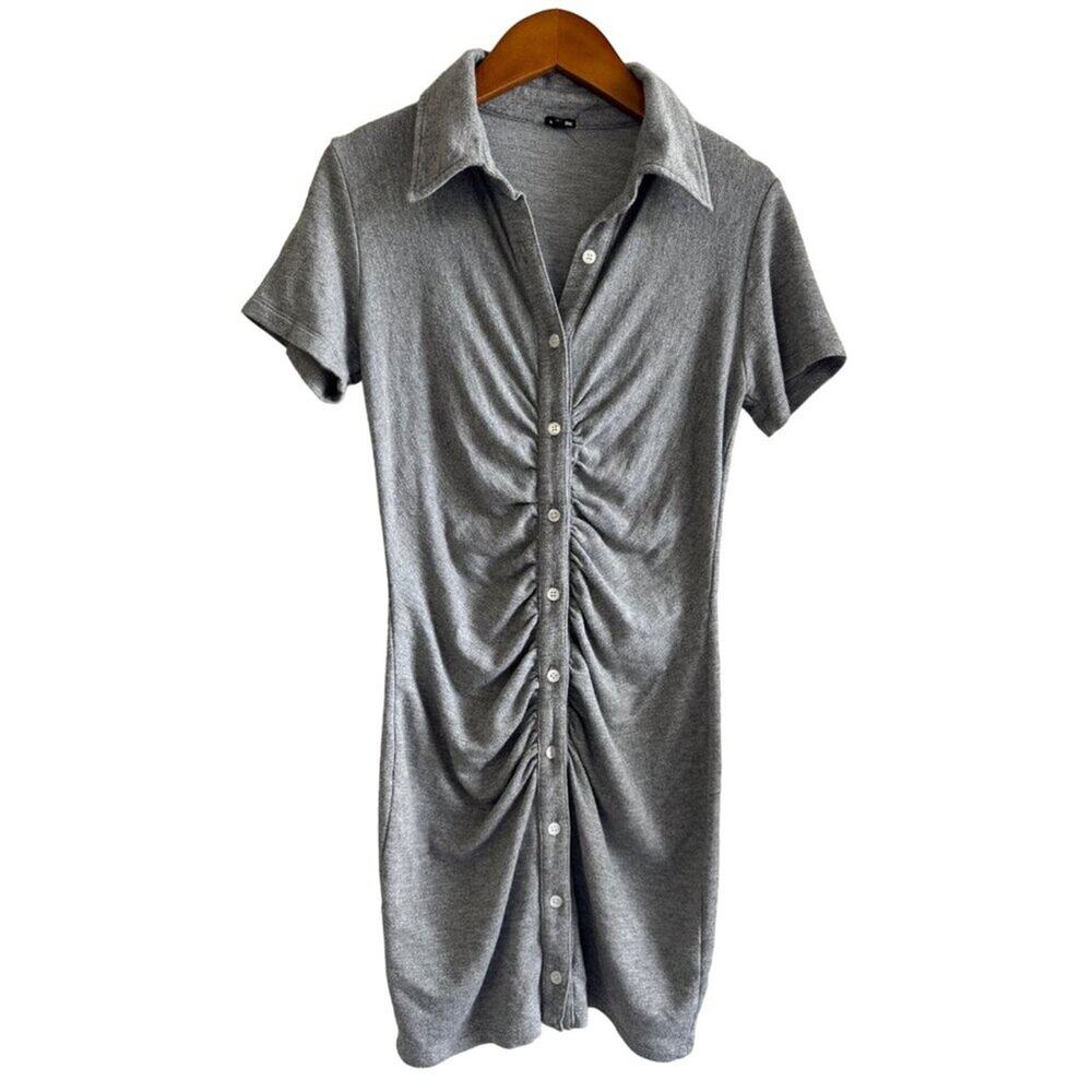 MONROW Mélange Ruched French Terry Mini Dress Gray Bodycon Stretch Small - Picture 4 of 7